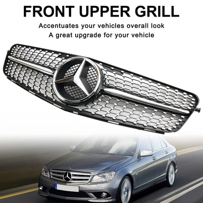 2008-2014 W204 C300 C350 C250 C200 Benz C-Class Diamond Black Chrome Front Grill