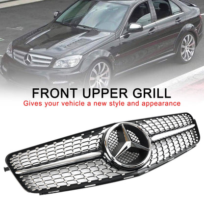 2008-2014 W204 C300 C350 C250 C200 Benz C-Class Diamond Black Chrome Front Grill