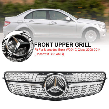 2008-2014 W204 C300 C350 C250 C200 Benz C-Class Diamond Black Chrome Front Grill