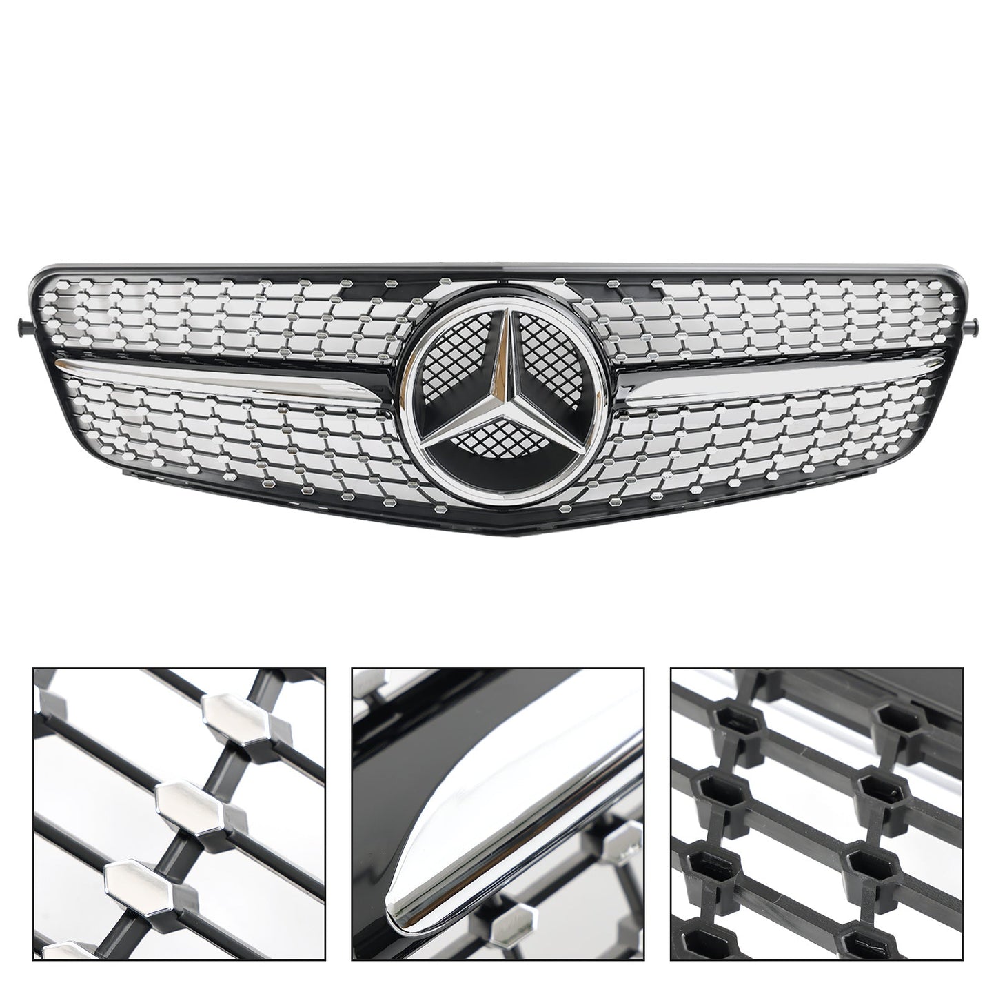 2008-2014 W204 C300 C350 C250 C200 Benz C-Class Diamond Black Chrome Front Grill