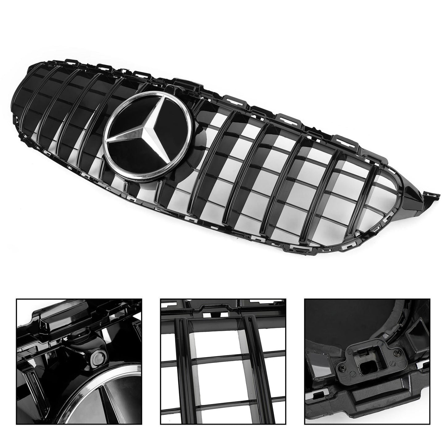 2019-2021 Mercedes Benz C-Class W205 C205 A205 Glossy Black GT Style Grill Front Bumper Replacement Grille