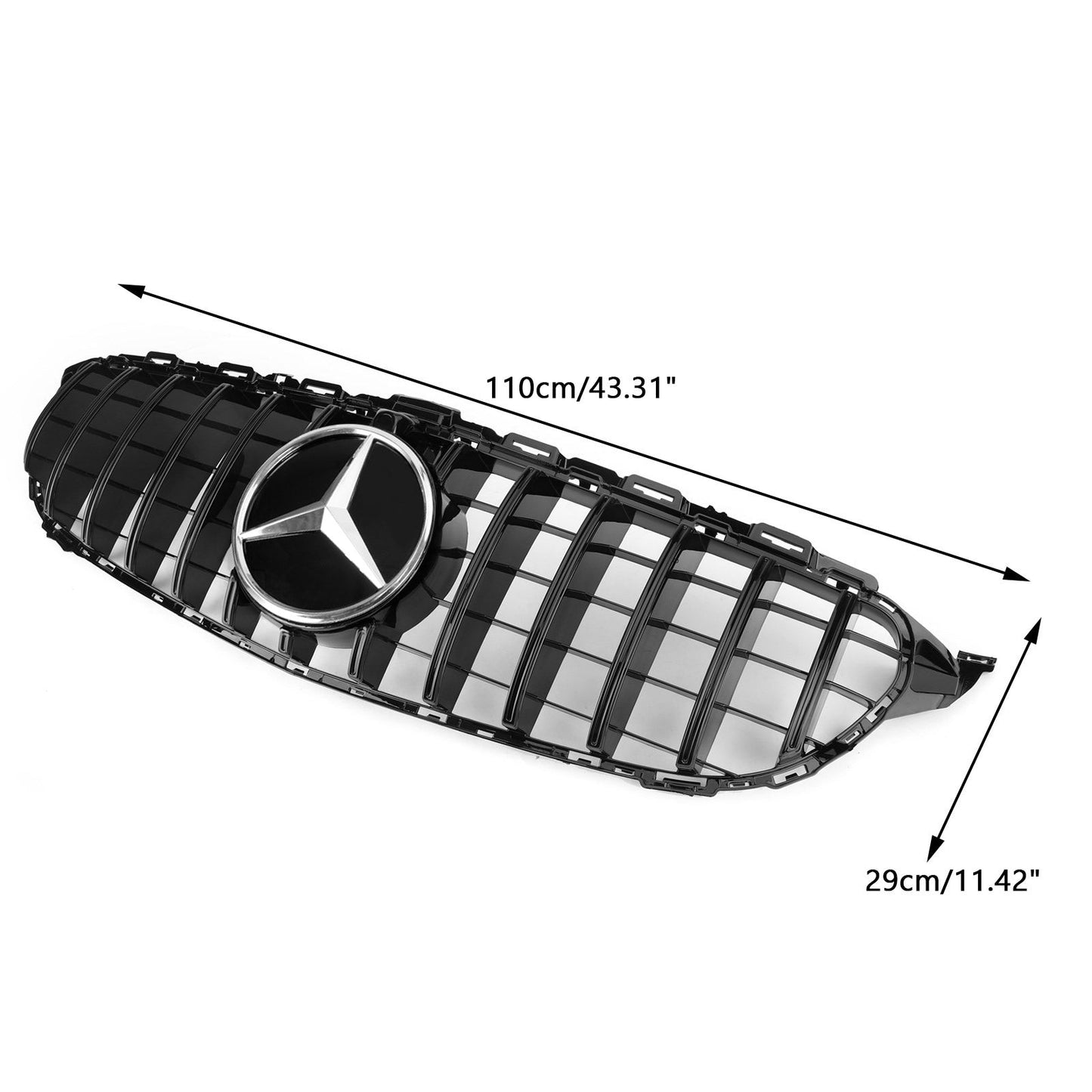 2019-2021 Mercedes Benz C-Class W205 C205 A205 Glossy Black GT Style Grill Front Bumper Replacement Grille
