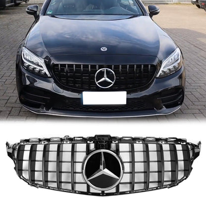 2019 2020 2021 Mercedes Benz C-Class W205 C205 A205 GTR Style Grille Glossy Black Front Bumper Grille W/Camera Hole