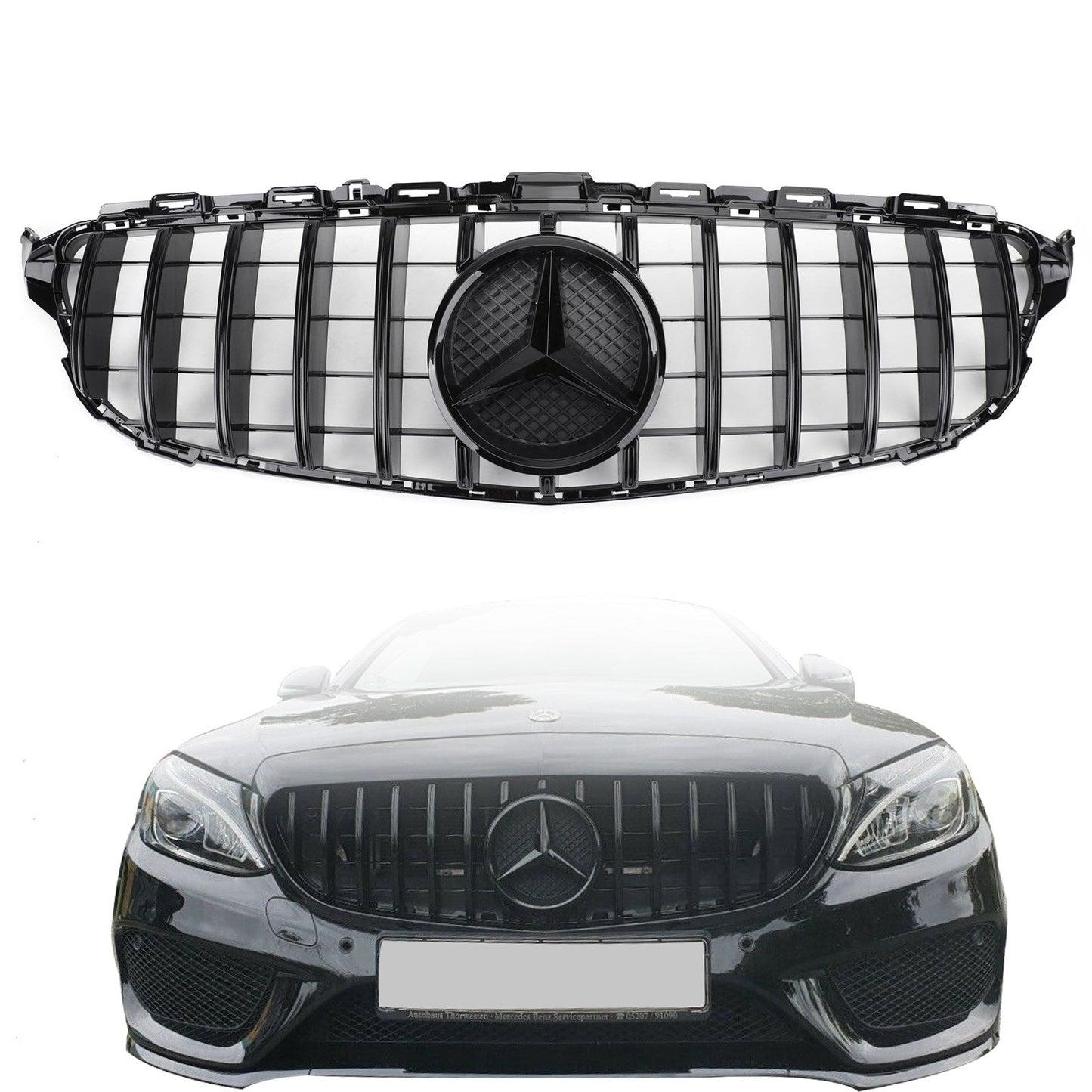 2015-2018 Mercedes Benz C-Class W205 C205 A205 C200/250/300/350/C43 GTR Style Front Bumper Grill Replacement Black Grille