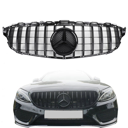 2015-2018 Mercedes Benz C-Class W205 C205 A205 C200/250/300/350/C43 GTR Style Front Bumper Grill Replacement Black Grille