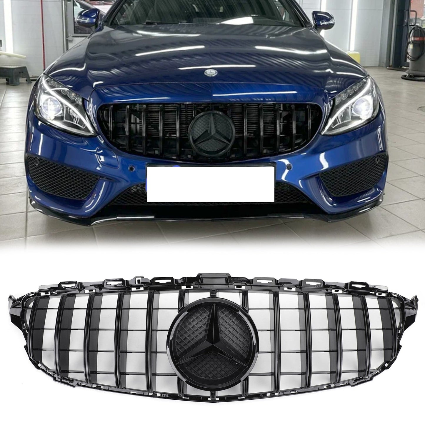 Mercedes Benz | 2015-2018 | C-Class W205 C205 | GTR Grill | Glossy Black | Front Grille With Star Emblem