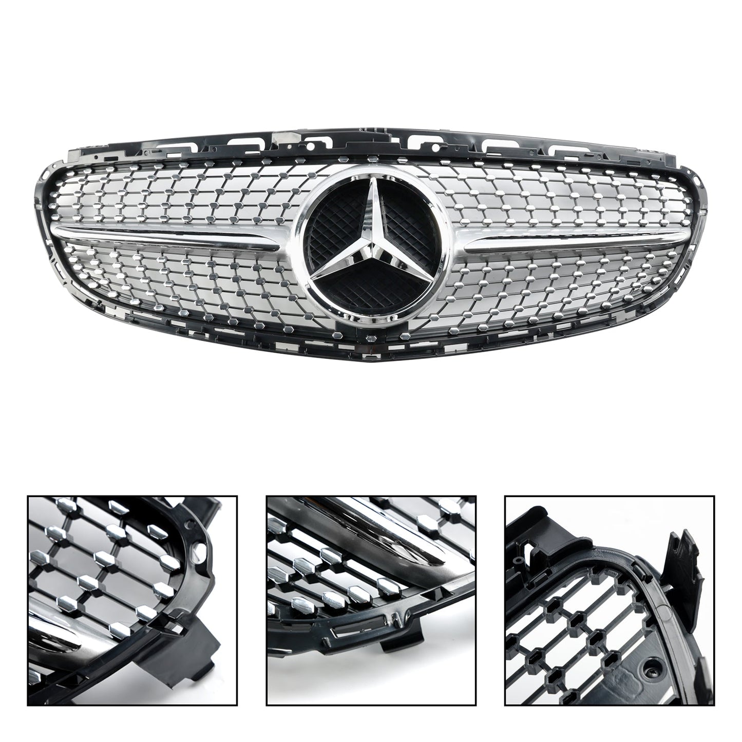 Mercedes E-Class W212 2013 2014 2015 2016 Benz Diamond Style Grill Front Bumper Replacement Chrome Grille W/ Emblem