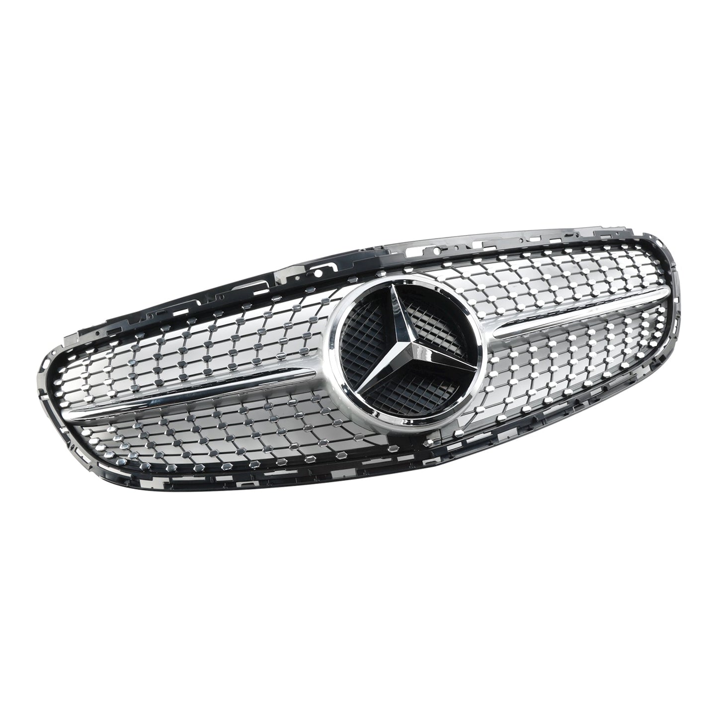 Mercedes E-Class W212 2013 2014 2015 2016 Benz Diamond Style Grill Front Bumper Replacement Chrome Grille W/ Emblem