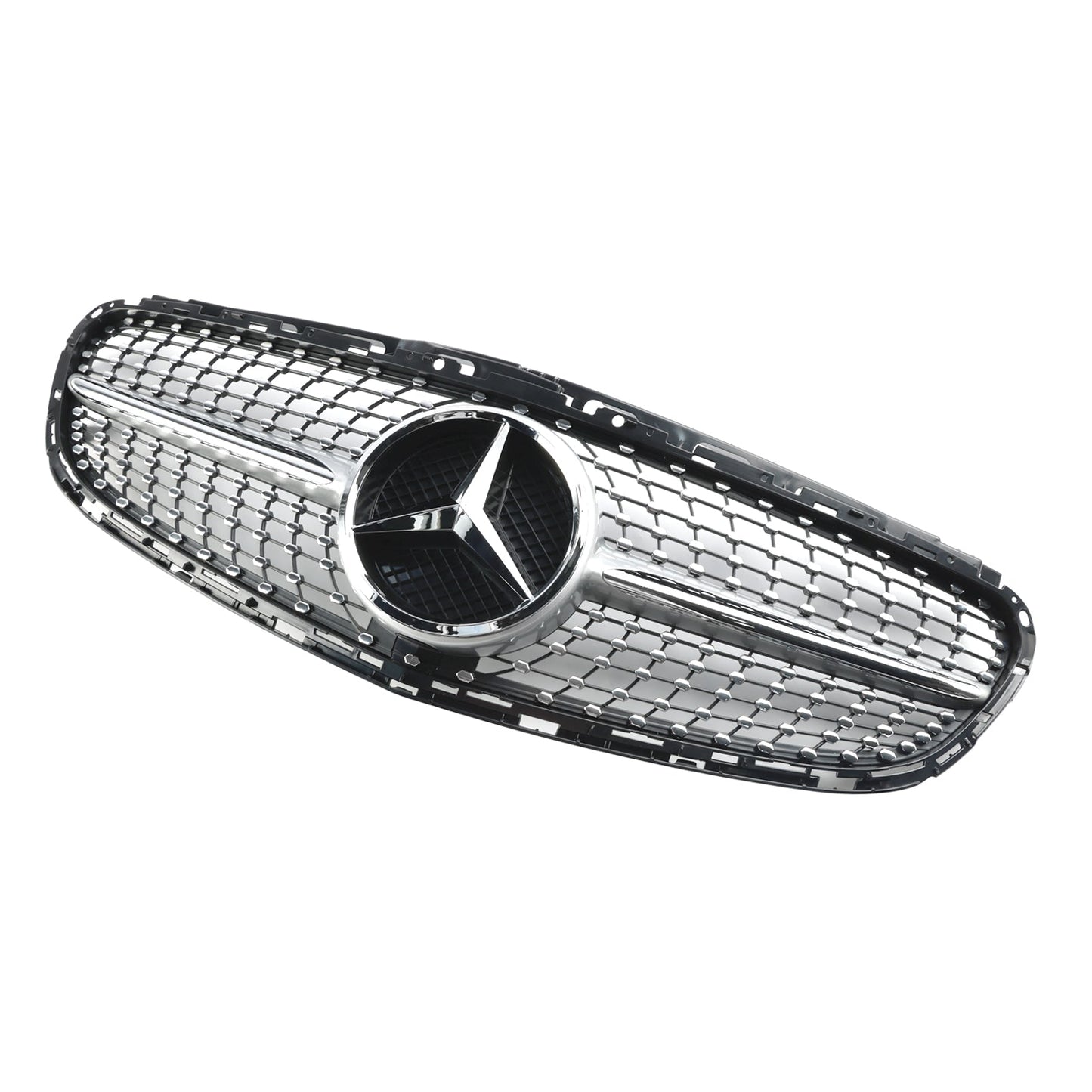 Mercedes E-Class W212 2013 2014 2015 2016 Benz Diamond Style Grill Front Bumper Replacement Chrome Grille W/ Emblem