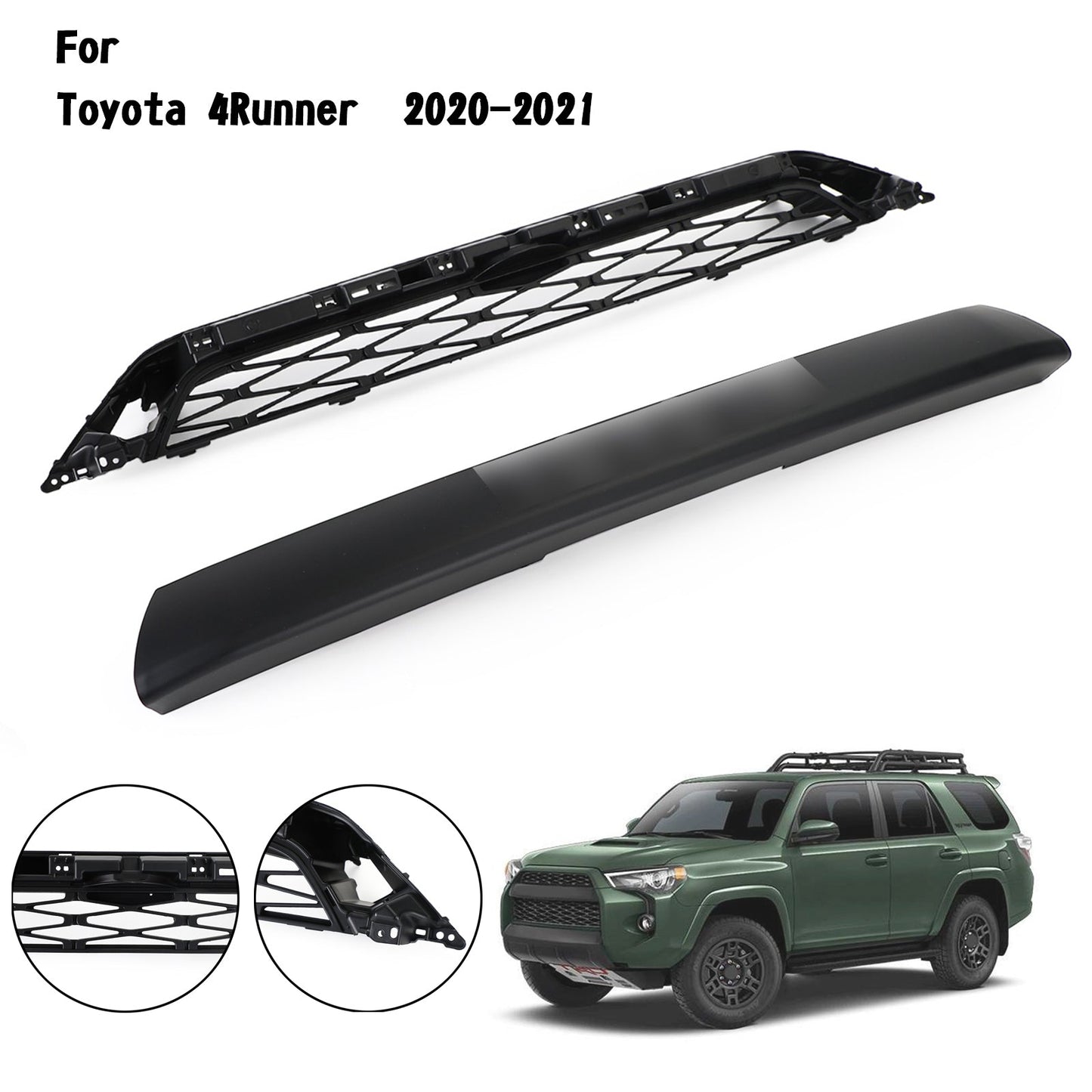 2020-2024 Toyota 4Runner 2 Piece Front Bumper Grille TRD PRO Style Black Grill Kit W/ LED