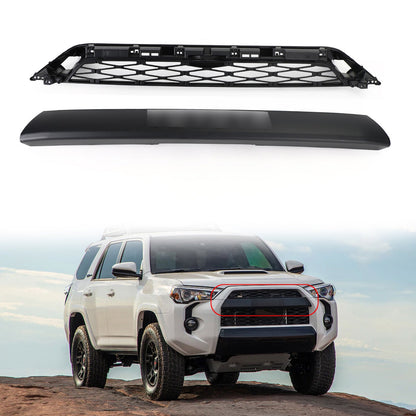 2020-2024 Toyota 4Runner 2 Piece Front Bumper Grille TRD PRO Style Black Grill Kit W/ LED