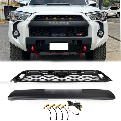 2020-2024 Toyota 4Runner 2 Piece Front Bumper Grille TRD PRO Style Black Grill Kit W/ LED