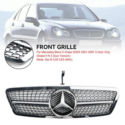 2001-2007 Mercedes-Benz C-Class W203 Front Bumper Grille Chrome Replacement Grill