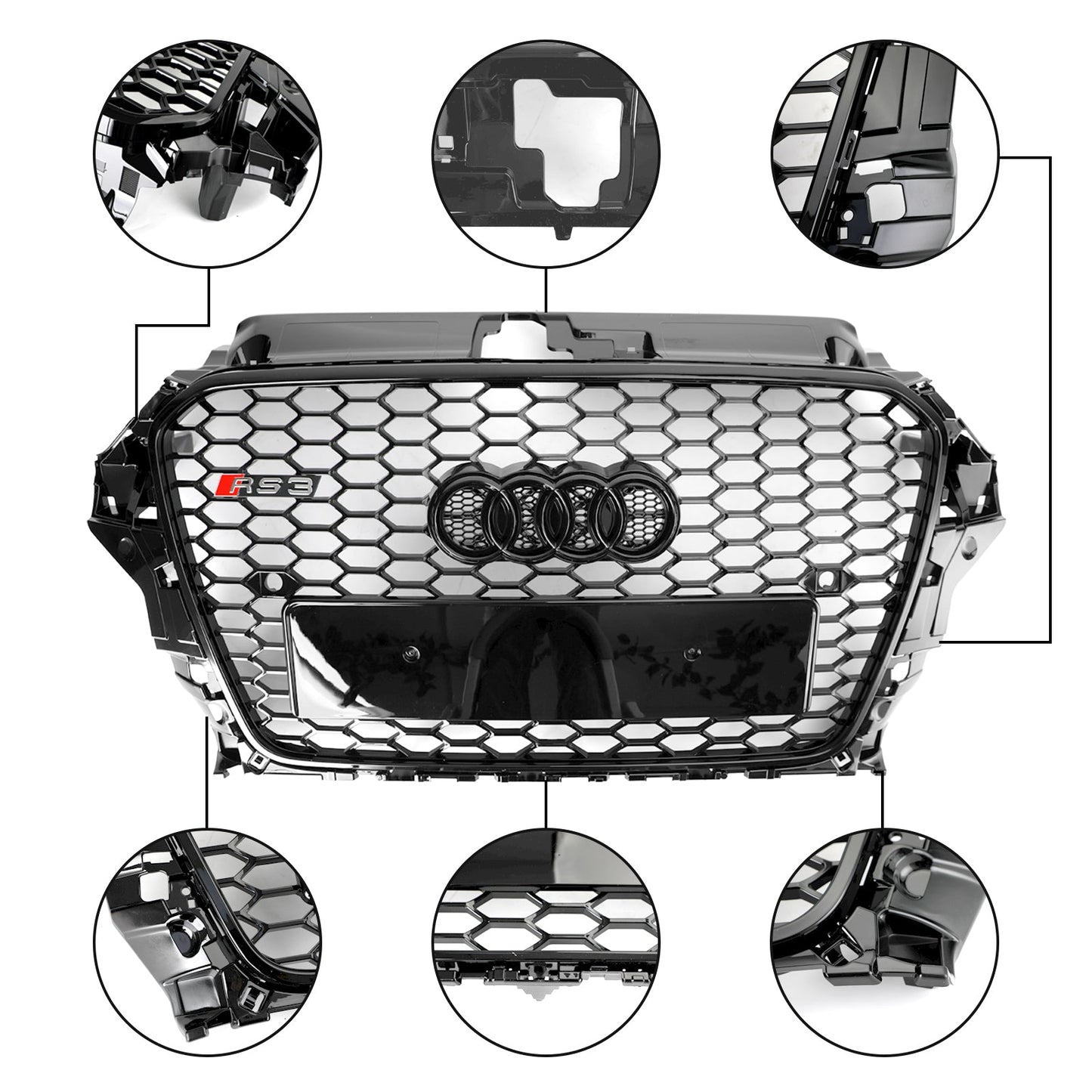 Audi A3/ A3 Sline/ S3 2013-2016 Black Grill Replacement Front Bumper Grille W/ Ring Emblem