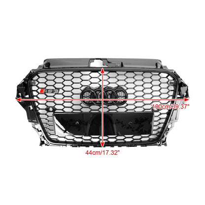 Audi A3/ A3 Sline/ S3 2013-2016 Black Grill Replacement Front Bumper Grille W/ Ring Emblem