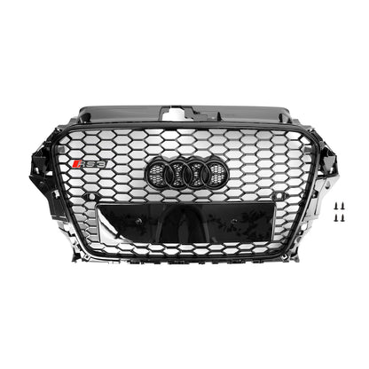 Audi A3/ A3 Sline/ S3 2013-2016 Black Grill Replacement Front Bumper Grille W/ Ring Emblem