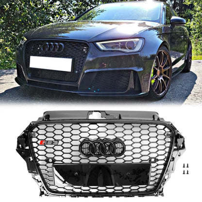 Audi A3/ A3 Sline/ S3 2013-2016 Black Grill Replacement Front Bumper Grille W/ Ring Emblem