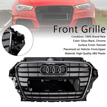 Audi A3/ A3 Sline/ S3 2013-2016 Black Grill Replacement Front Bumper Grille W/ Ring Emblem