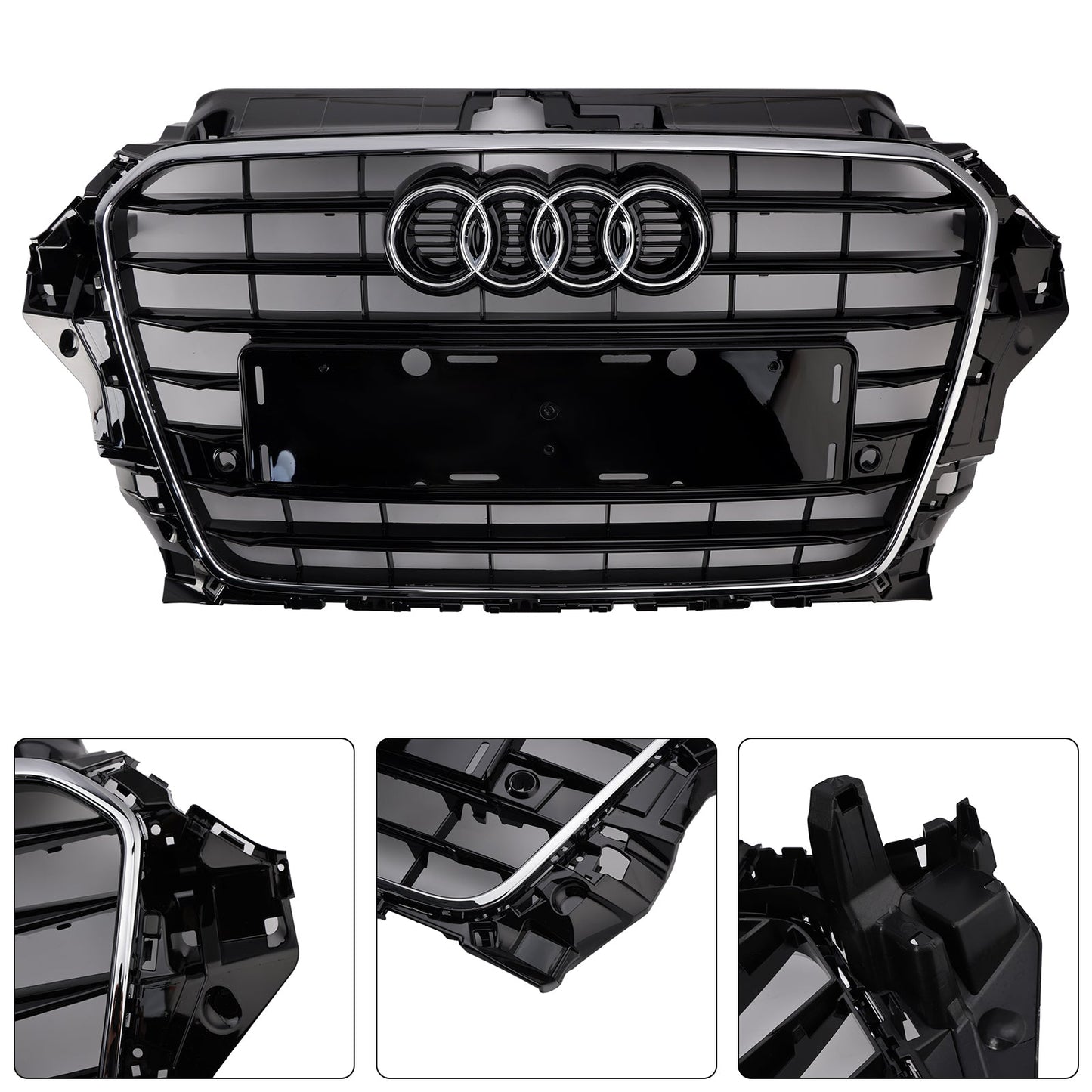 Audi A3/ A3 Sline/ S3 2013-2016 Black Grill Replacement Front Bumper Grille W/ Ring Emblem