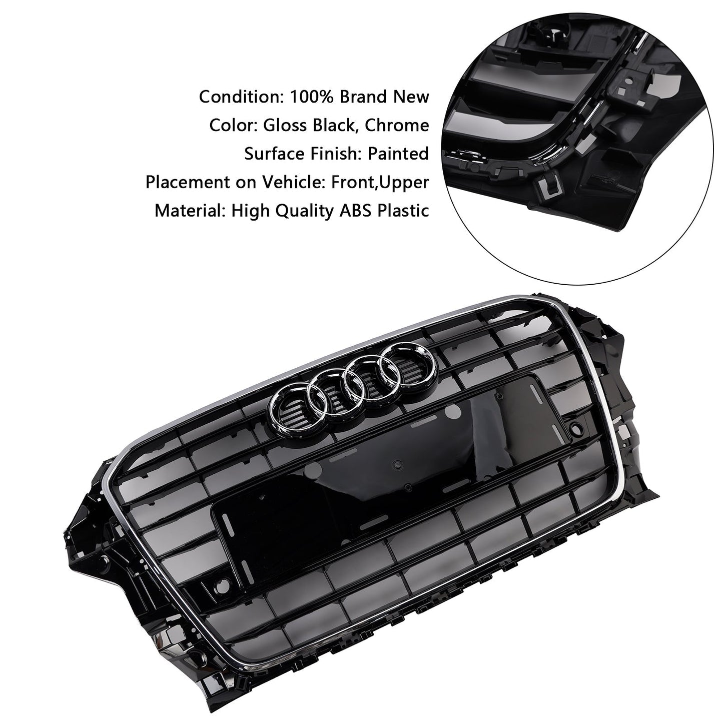 Audi A3/ A3 Sline/ S3 2013-2016 Black Grill Replacement Front Bumper Grille W/ Ring Emblem