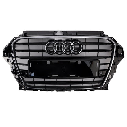 Audi A3/ A3 Sline/ S3 2013-2016 Black Grill Replacement Front Bumper Grille W/ Ring Emblem