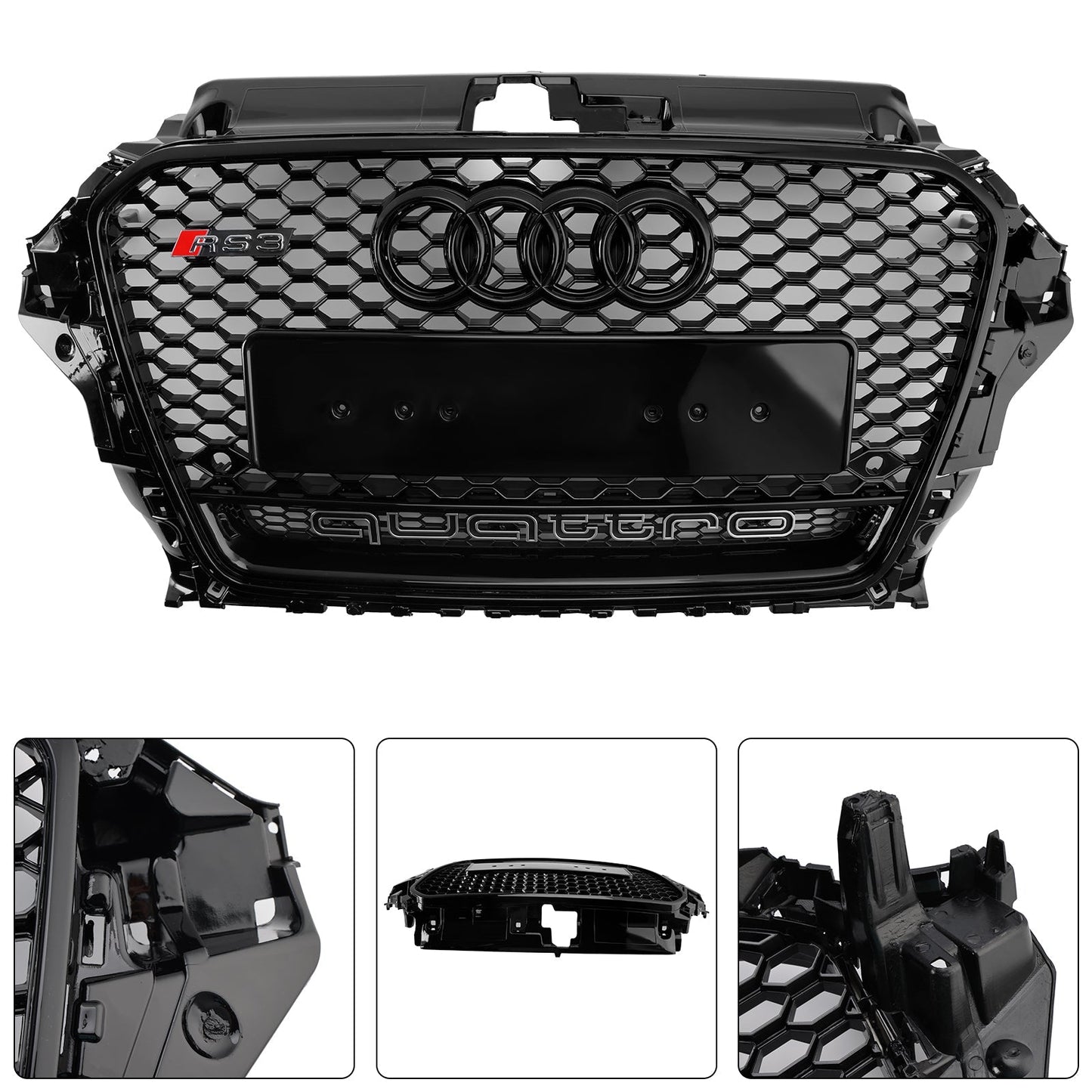 Audi A3/ A3 Sline/ S3 2013-2016 Black Grill Replacement Front Bumper Grille W/ Ring Emblem