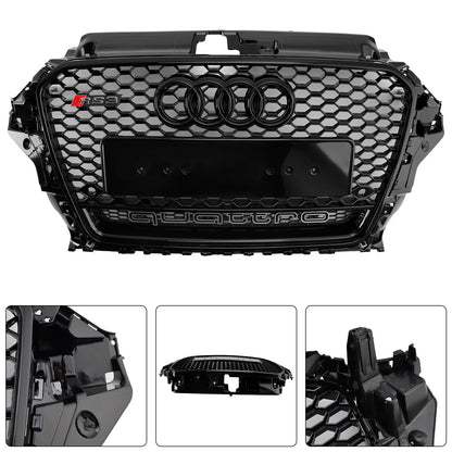 Audi A3/ A3 Sline/ S3 2013-2016 Black Grill Replacement Front Bumper Grille W/ Ring Emblem