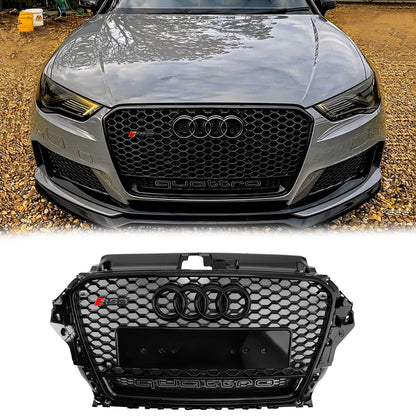 Audi A3/ A3 Sline/ S3 2013-2016 Black Grill Replacement Front Bumper Grille W/ Ring Emblem