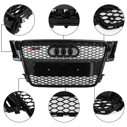 Audi 2008-2012 A5 S5 B8 Grill Replacement RS5 Style Hood Honeycomb Sport Mesh Black Grille
