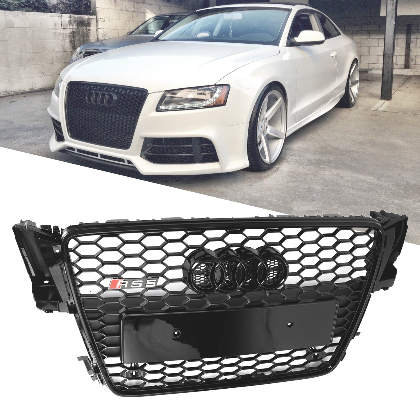 2008-2012 Audi A5 / S5 B8 RS5 Style Hood Honeycomb Sport mesh Grill Replacement Black Grille