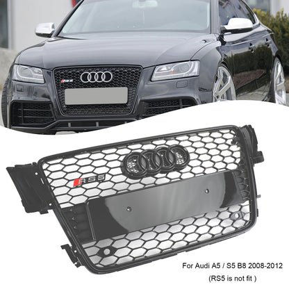 Audi A5/ A5 Sline/ S5 B8 2008-2012 Honeycomb Glossy Black Grille RS5 Sport Front Bumper Grill
