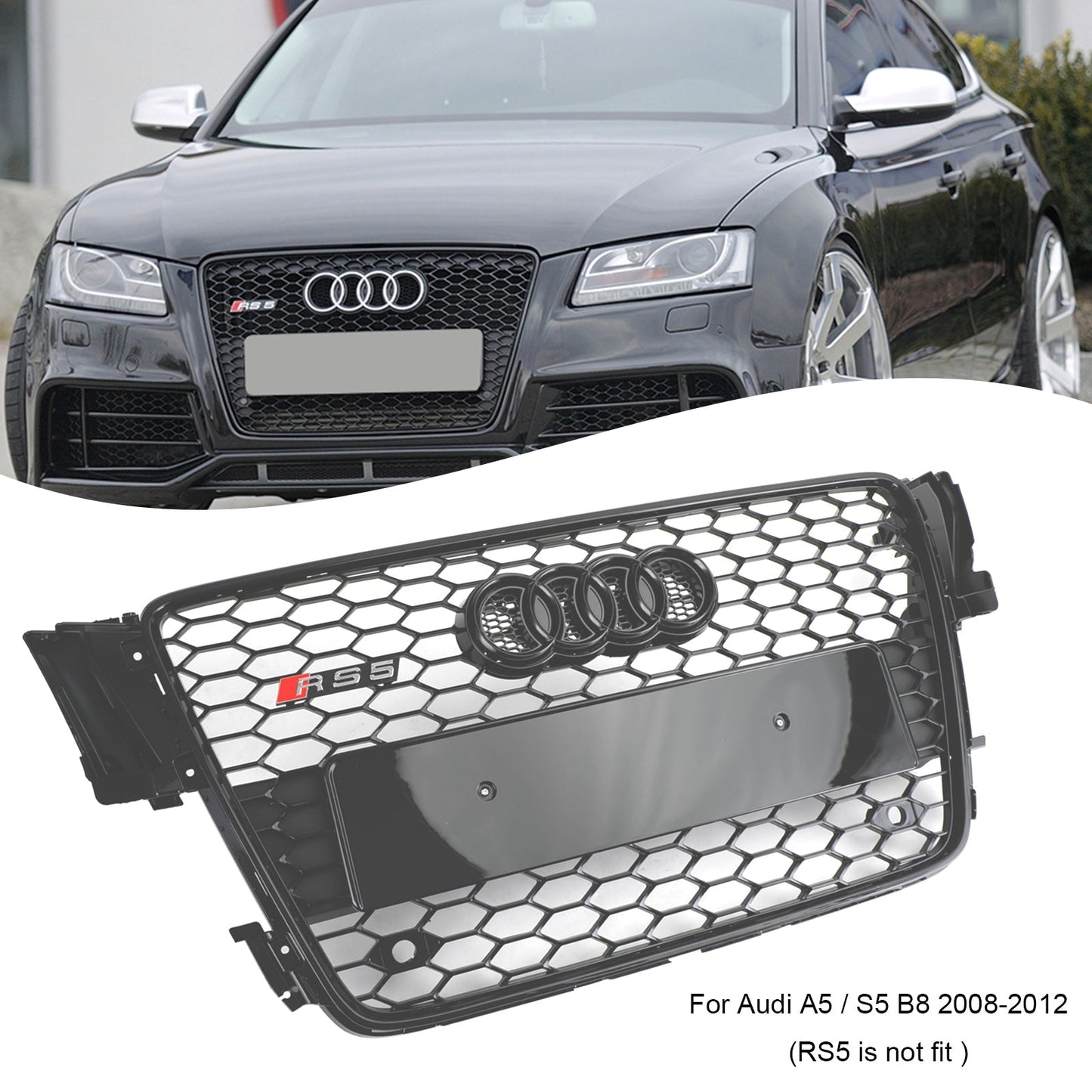 2008-2012 Audi A5 / S5 B8 RS5 Style Hood Honeycomb Sport mesh Grill Replacement Black Grille
