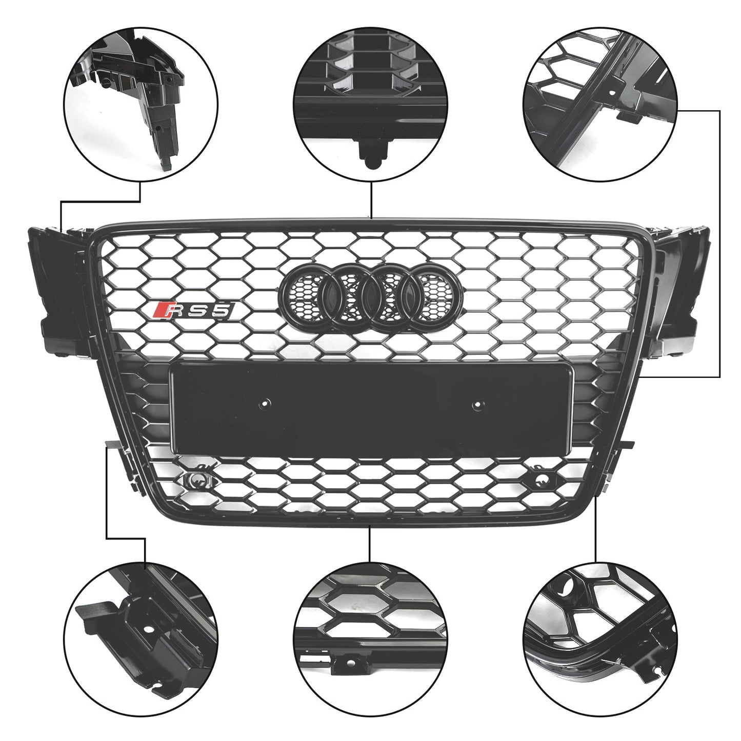 2008-2012 Audi A5 / S5 B8 RS5 Style Hood Honeycomb Sport mesh Grill Replacement Black Grille