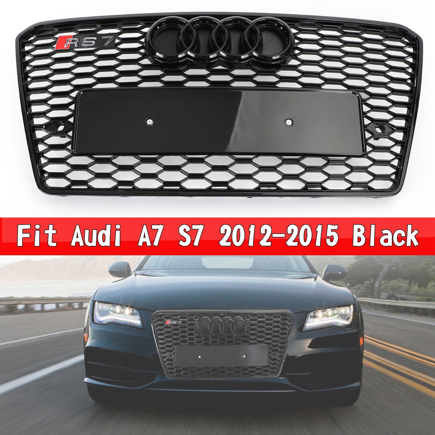 2010-2015 Audi A7 / A7 Sline / S7 RS7 Style Grille Honeycomb Sport Frpnt Bumper Glossy Black Grille