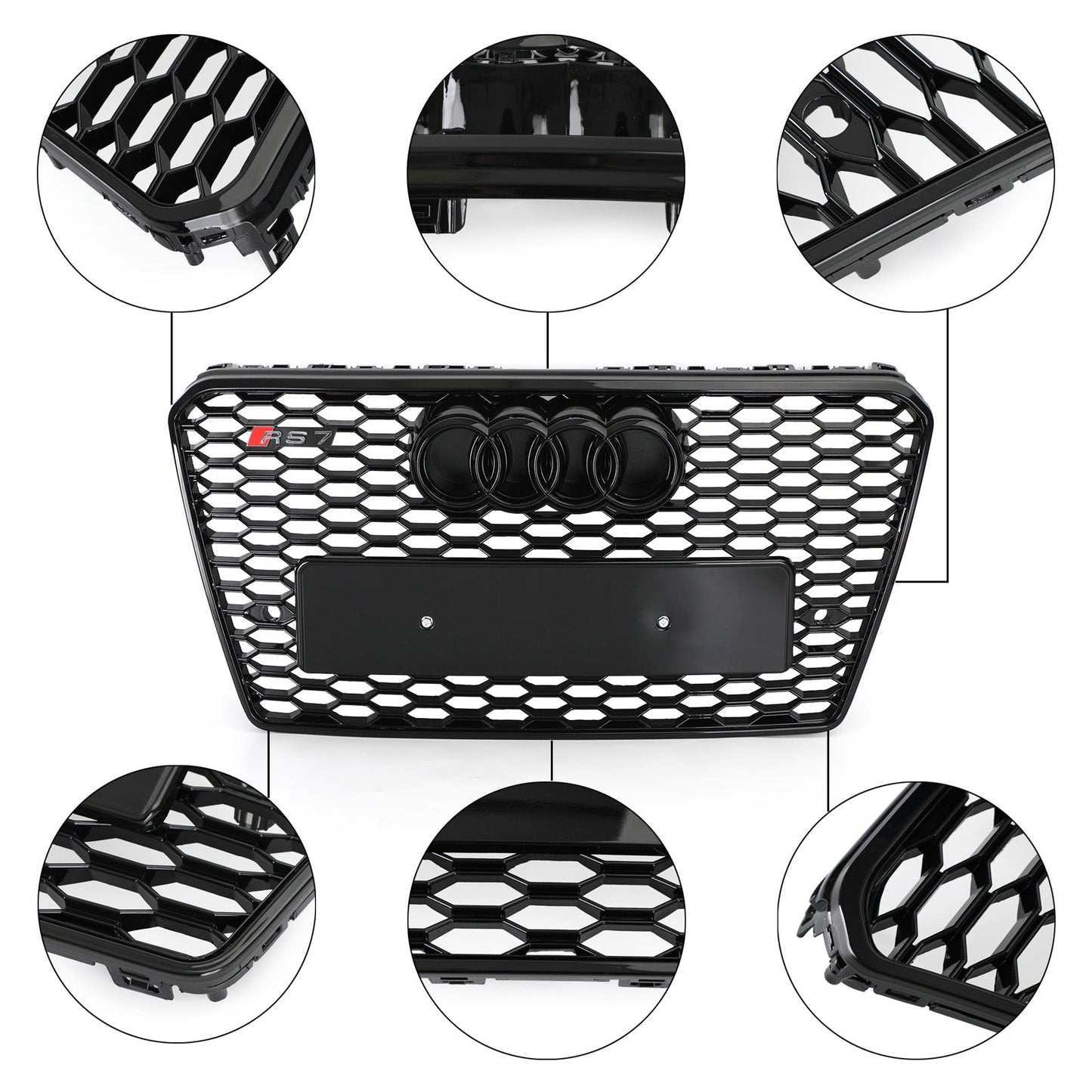 2010-2015 Audi A7 / A7 Sline / S7 RS7 Style Grille Honeycomb Sport Frpnt Bumper Glossy Black Grille