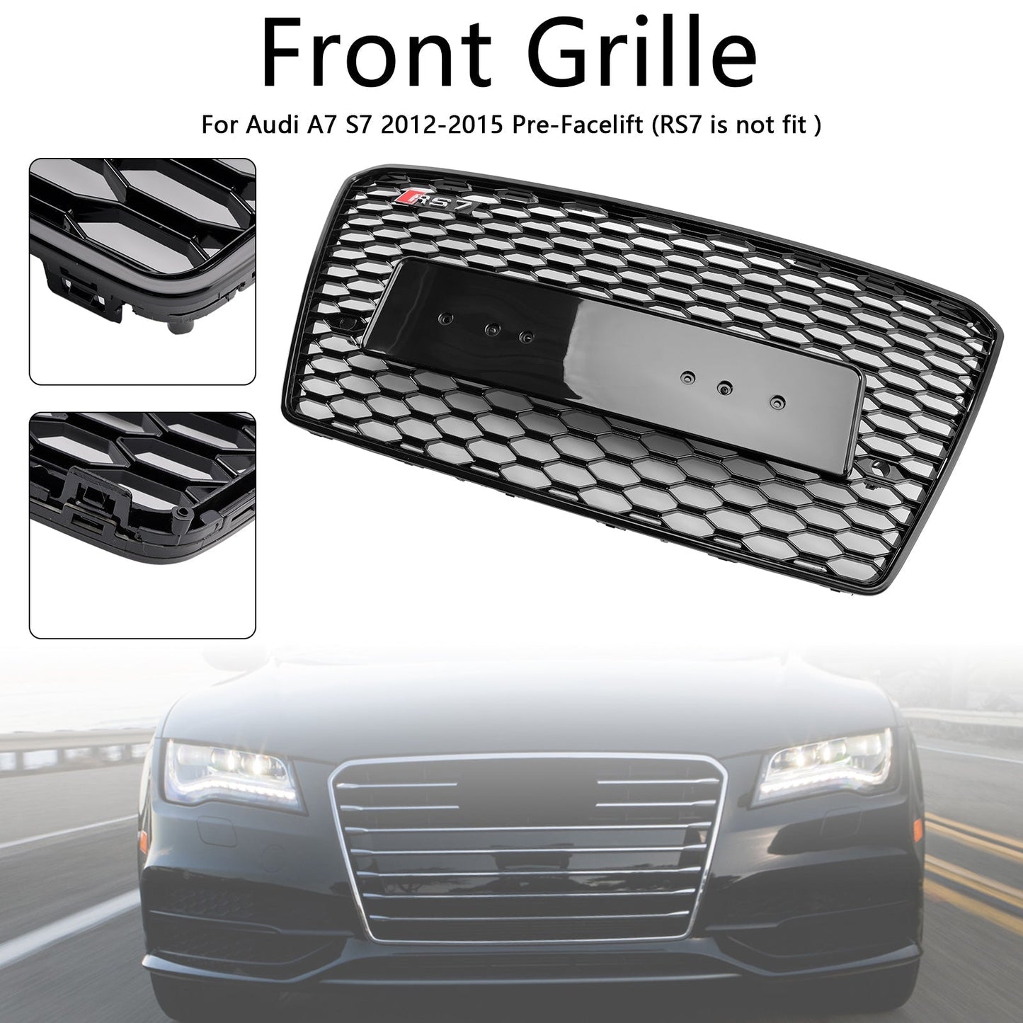 2012-2015 Audi A7/S7 RS7 Style Honeycomb Sport Mesh Hex Grill Grille Black