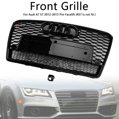 Audi A7/ A7 Sline/ S7 2010-2015 RS7 Quattro Front Grille Air Intake Radiator Bumper Honeycomb Grill + Ring Emblem