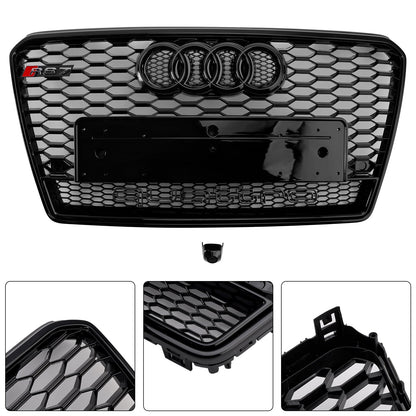 Audi A7/ A7 Sline/ S7 2010-2015 RS7 Quattro Front Grille Air Intake Radiator Bumper Honeycomb Grill + Ring Emblem