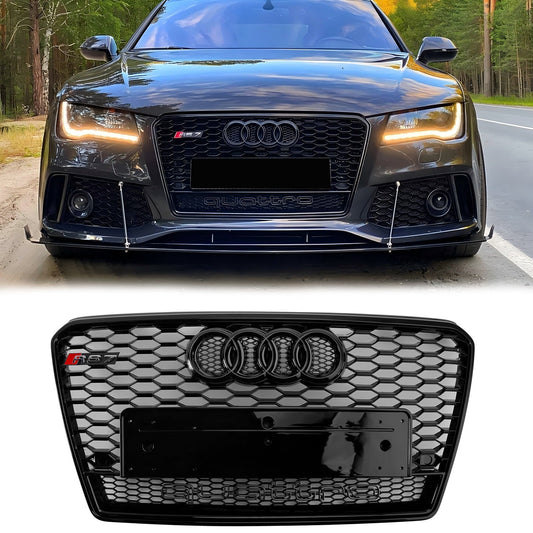 Audi A7/ A7 Sline/ S7 2010-2015 RS7 Quattro Front Grille Air Intake Radiator Bumper Honeycomb Grill + Ring Emblem