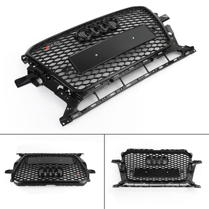 RSQ5 Honeycomb Style Grille For 2013-2017 Audi Q5 / SQ5 Front Bumper Replacement Black Grill W/ Ring Emblem