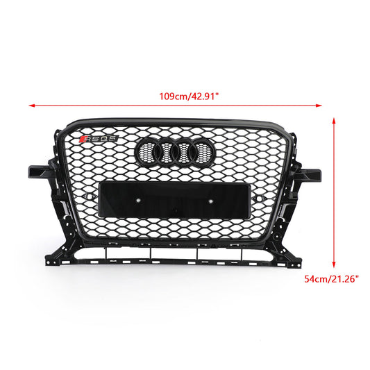 RSQ5 Honeycomb Style Grille For 2013-2017 Audi Q5 / SQ5 Front Bumper Replacement Black Grill W/ Ring Emblem