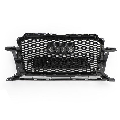 RSQ5 Honeycomb Style Grille For 2013-2017 Audi Q5 / SQ5 Front Bumper Replacement Black Grill W/ Ring Emblem