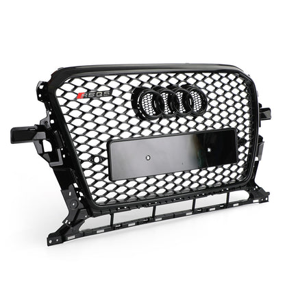 RSQ5 Honeycomb Style Grille For 2013-2017 Audi Q5 / SQ5 Front Bumper Replacement Black Grill W/ Ring Emblem