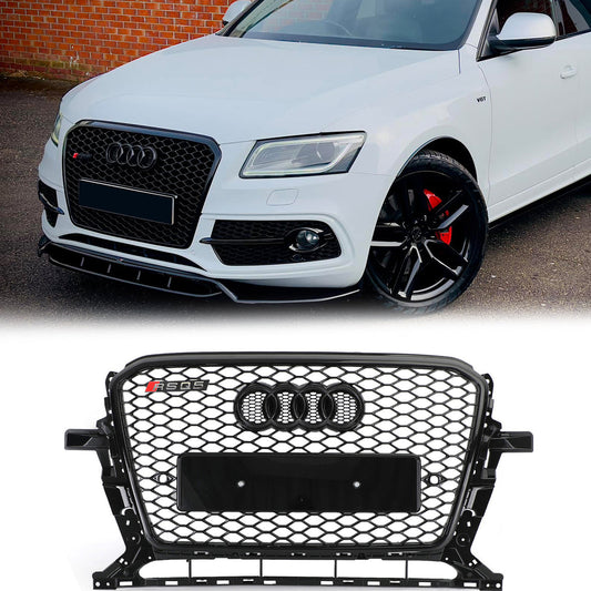 RSQ5 Style Gloss Black Honeycomb Grille for 2013-2017 Audi Q5 SQ5, Sport Mesh Front Grill
