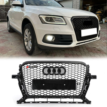 RSQ5 Honeycomb Style Grille For 2013-2017 Audi Q5 / SQ5 Front Bumper Replacement Black Grill W/ Ring Emblem