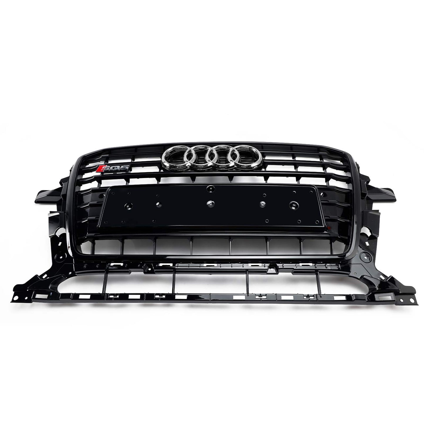 SQ5 Style Front Grille For 2013-2017 Audi Q5 / SQ5 Black Bumper Horizontal Slat Grill W/ Ring Emblem