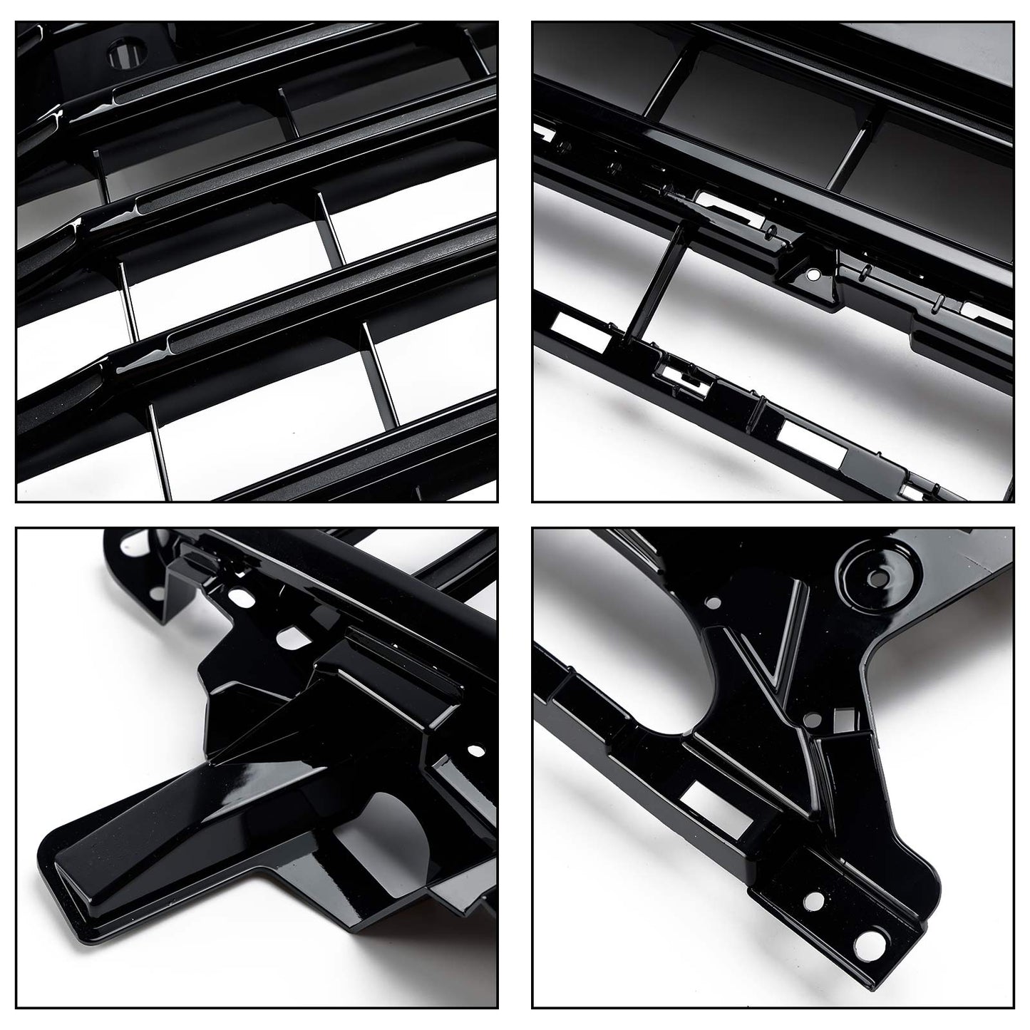 SQ5 Style Front Grille For 2013-2017 Audi Q5 / SQ5 Black Bumper Horizontal Slat Grill W/ Ring Emblem