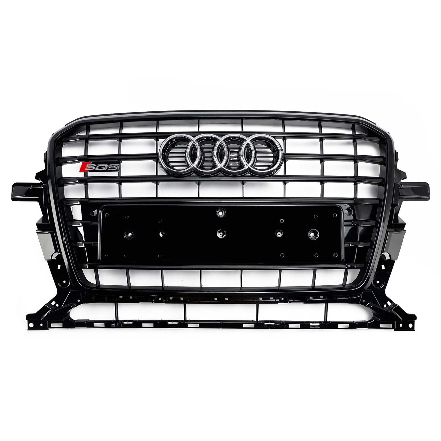 SQ5 Style Front Grille For 2013-2017 Audi Q5 / SQ5 Black Bumper Horizontal Slat Grill W/ Ring Emblem