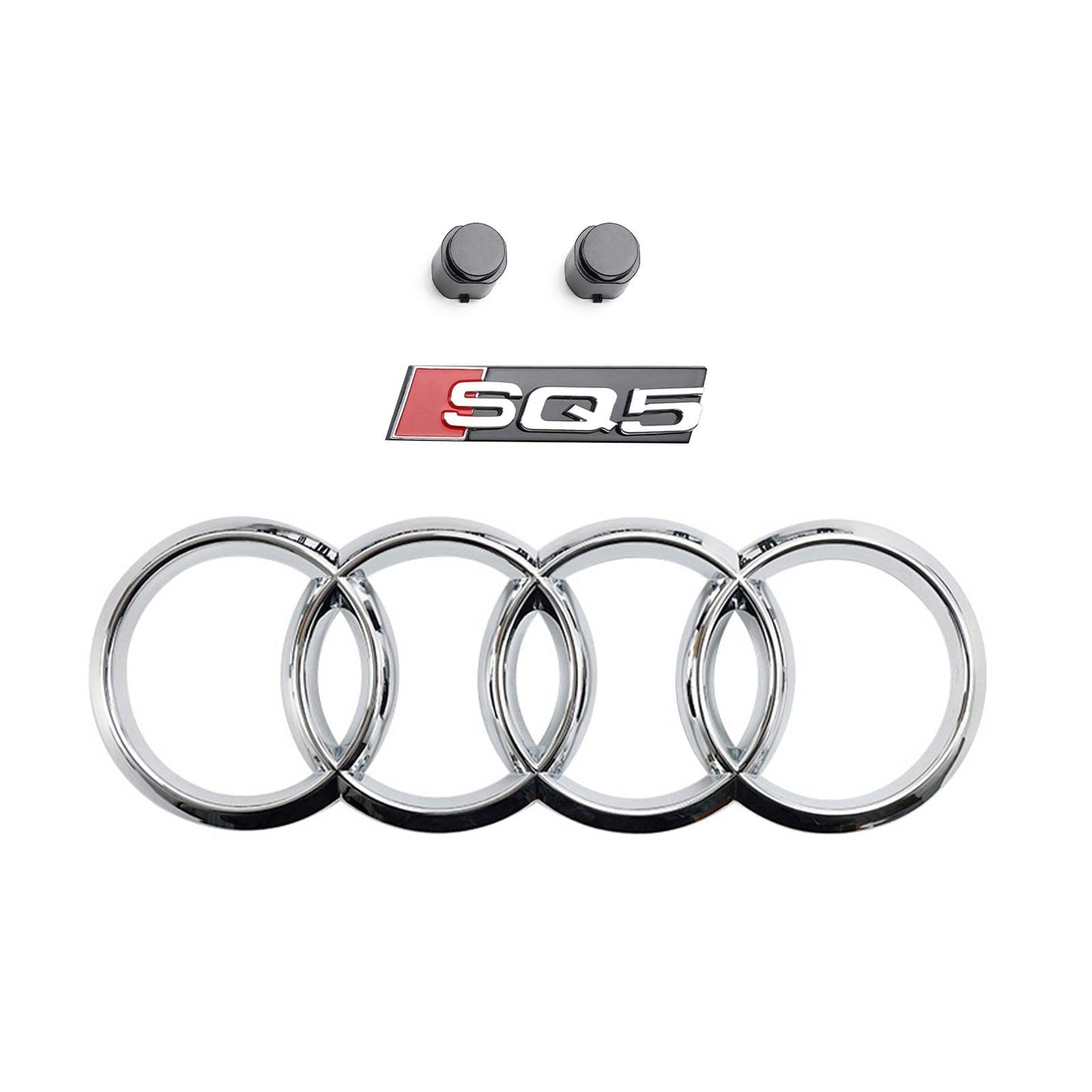 SQ5 Style Front Grille For 2013-2017 Audi Q5 / SQ5 Black Bumper Horizontal Slat Grill W/ Ring Emblem