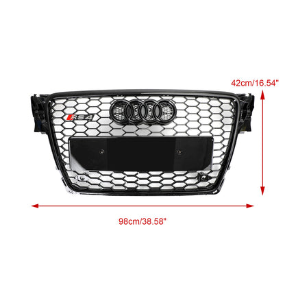 Audi A4/ A4 Sline/ S4 B8 2008-2012 RS4 Honeycomb Grille Front Bumper Mesh Black Grill With Ring Emblem